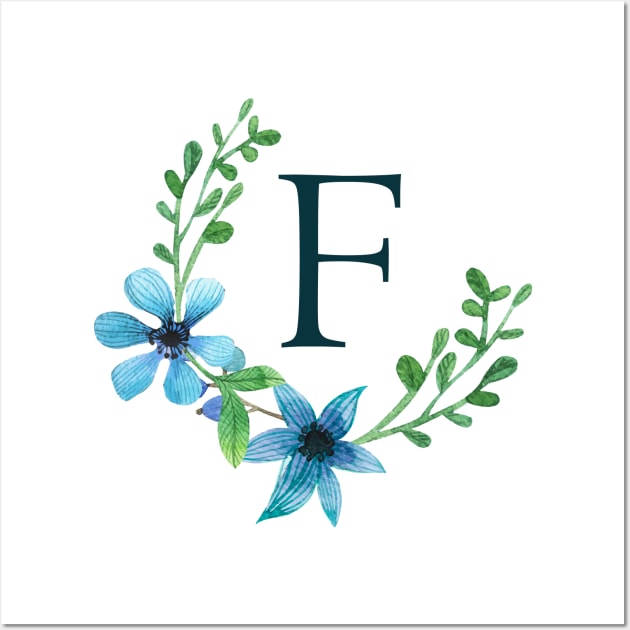 Floral Monogram F Pretty Blue Flowers Wall Art by floralmonogram